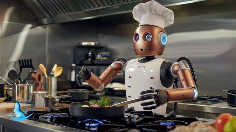 robot στην κουζίνα δημιουργημένη εικόνα από εργαλείο τεχνητής νοημοσύνης